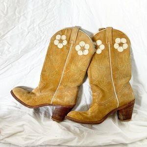 Acme Suede Flower Cowgirl Boots